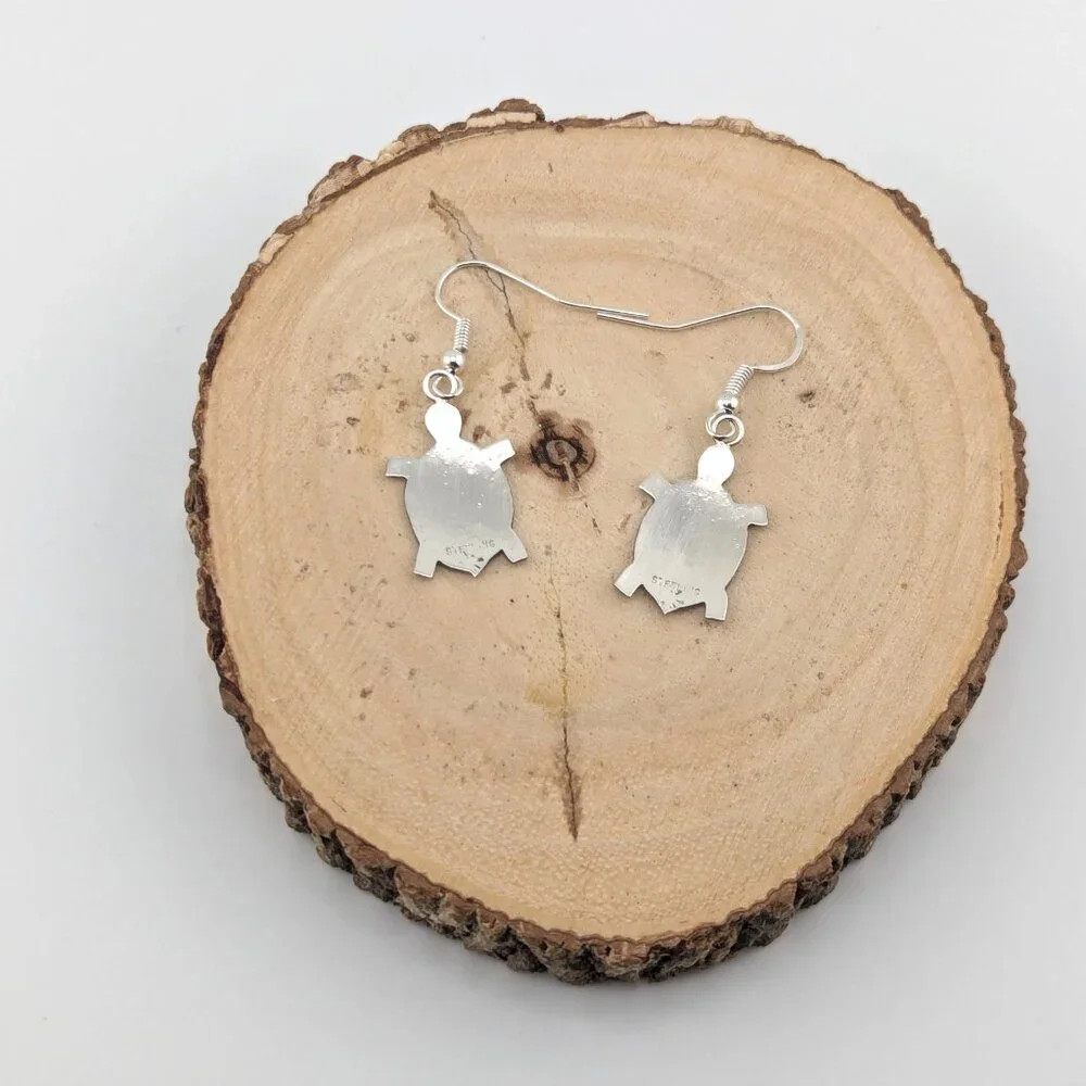 Handcrafted Navajo Turtle Overlay Dangle Earrings Native American Jewelry***‎